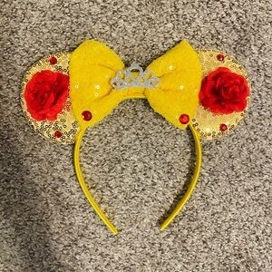 Belle Minnie Ears Headband with Red Roses